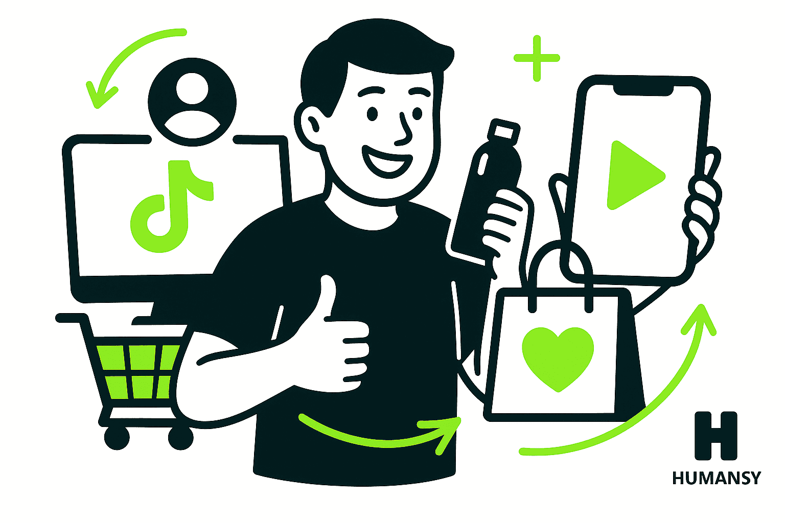 Man giving thumbs up with product and mobile video ad, representing retargeting and remarketing campaigns in ecommerce marketing strategies.
