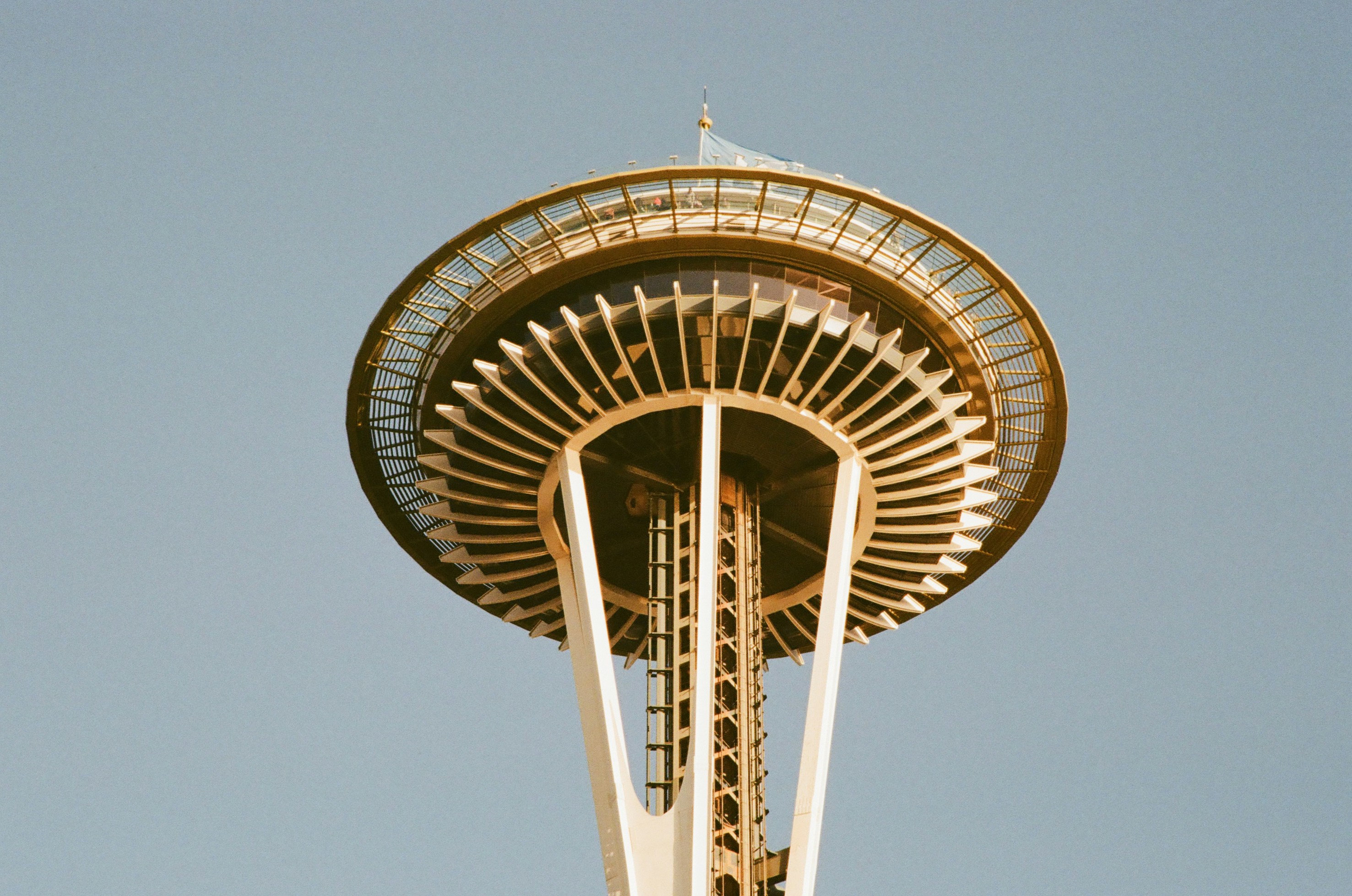 The space needle landmark against a clear sky