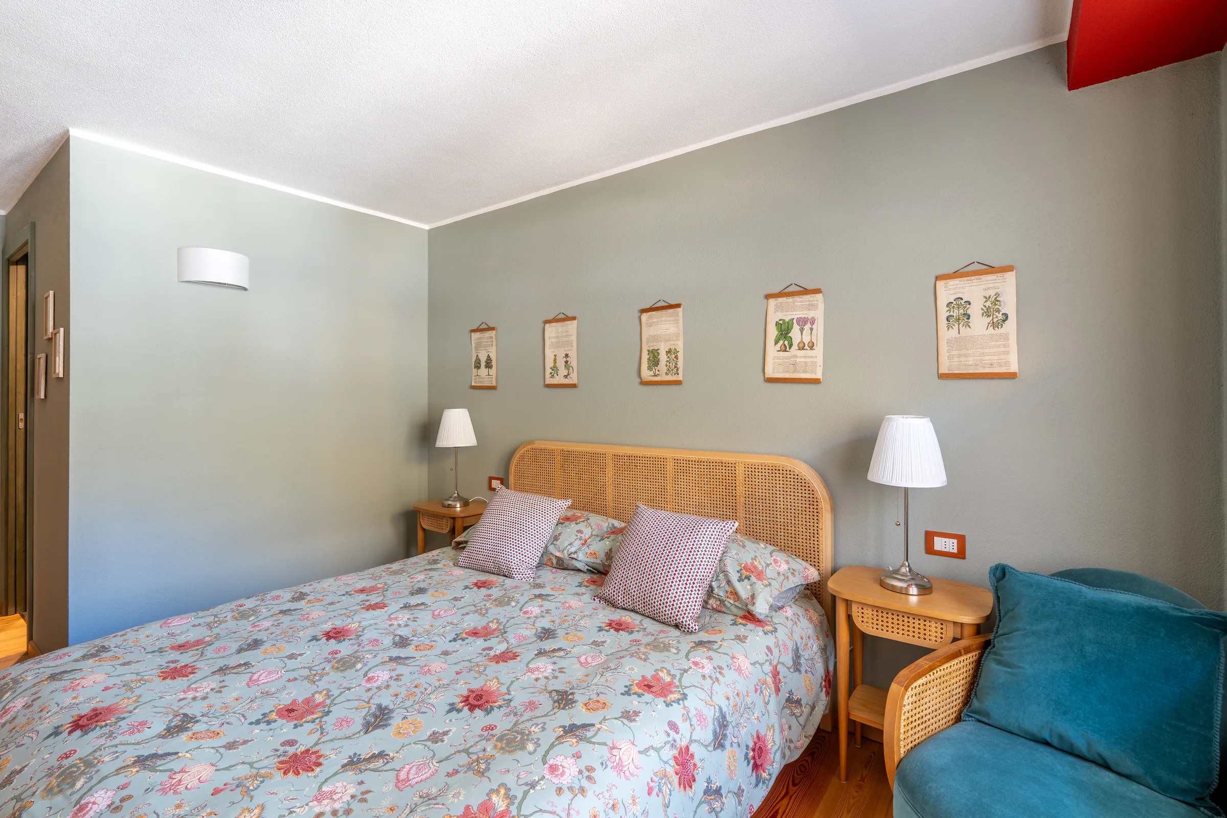 Bedroom with grey walls — Bormio & Valtellina, Italy. Photography by Yunes Calore.