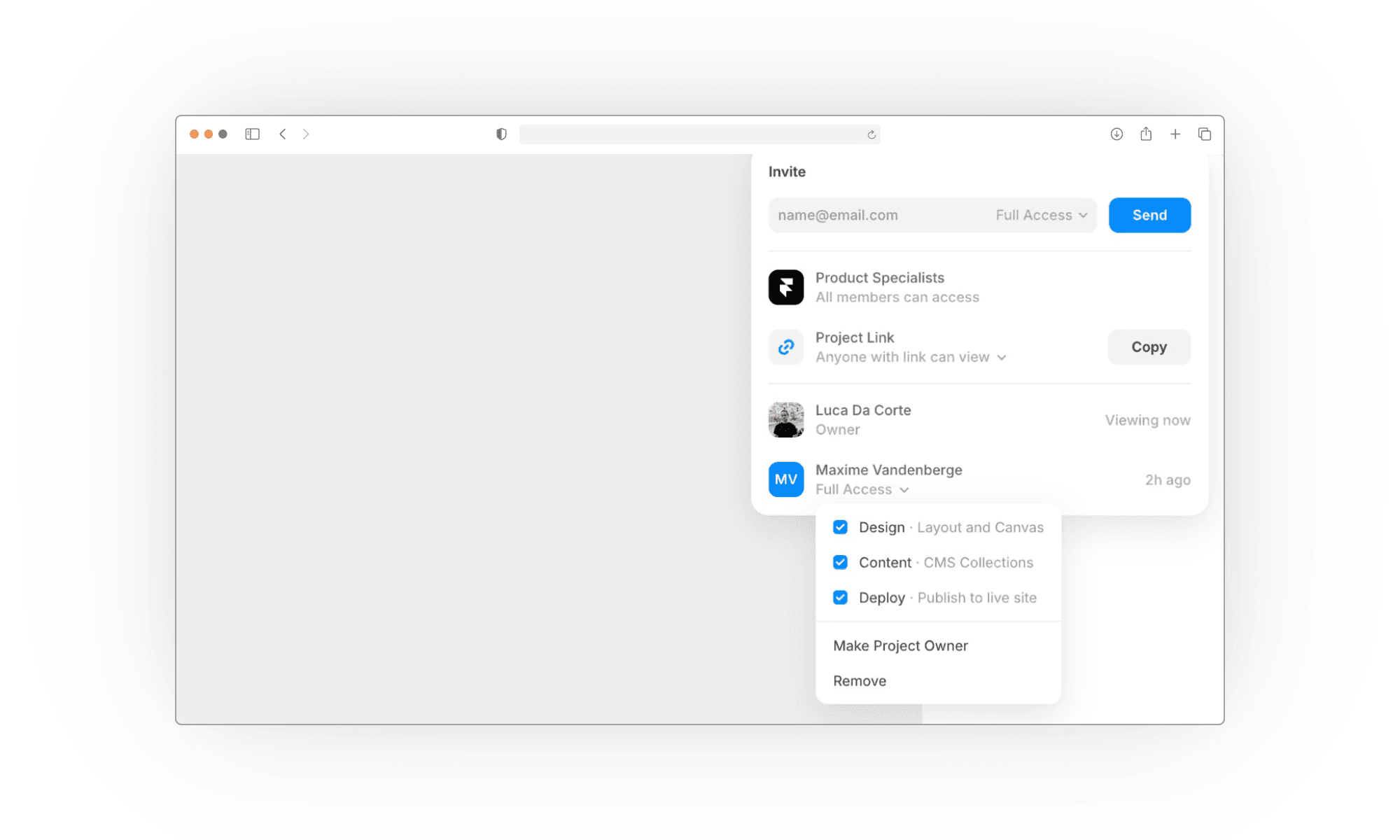 Project permissions in Framer