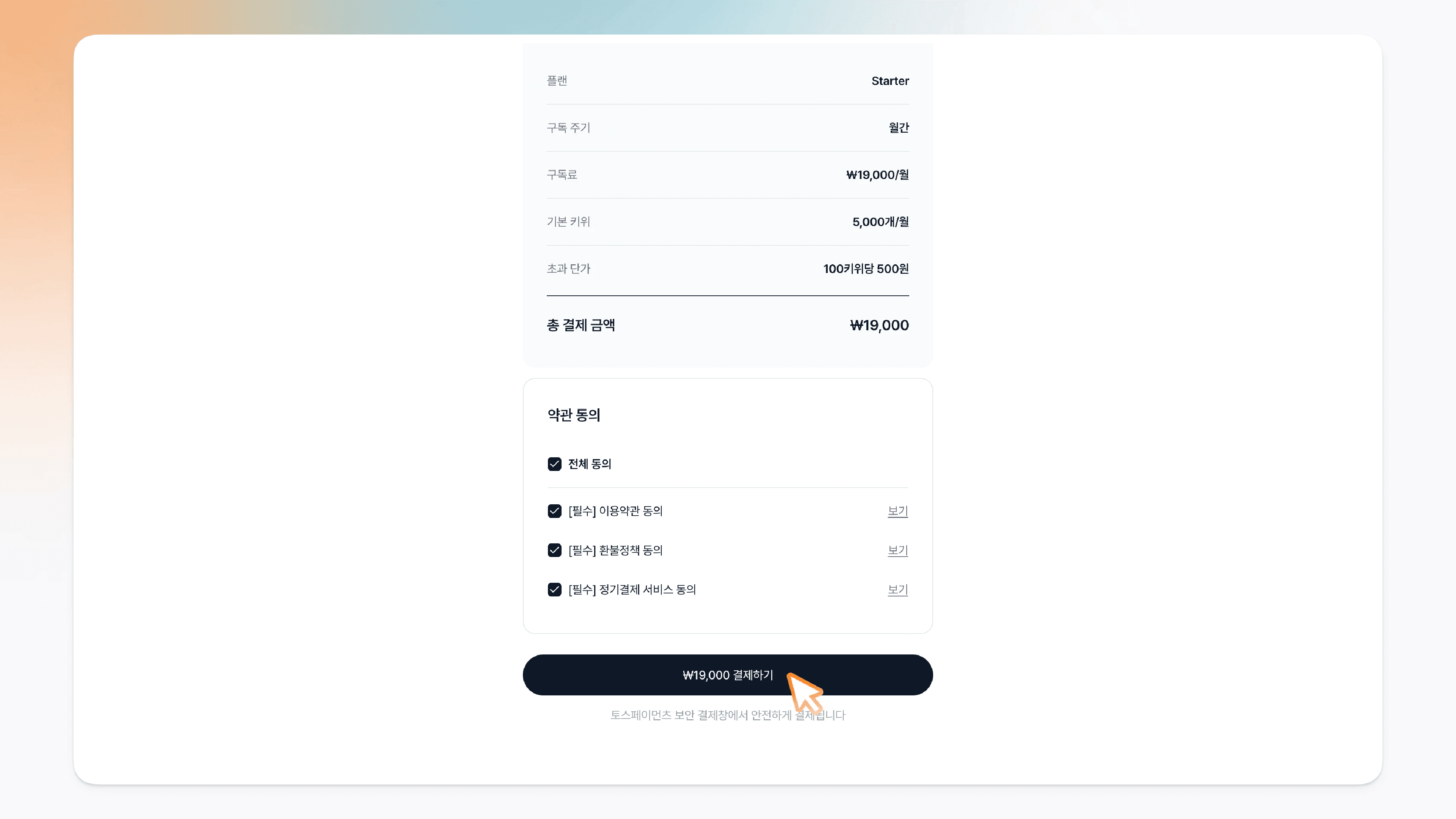 결제하기 버튼을 클릭하는 모습