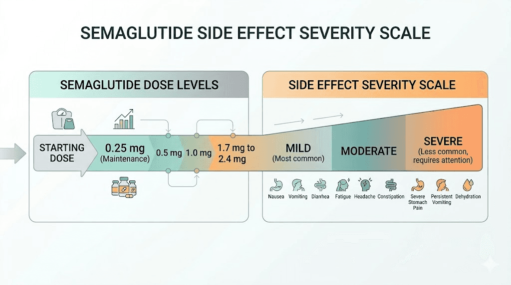 Semaglutide side effects by dose level severity scale