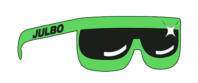 Illustration de lunettes de soleil vertes Julbo, dessin vectoriel stylisé avec reflet brillant.