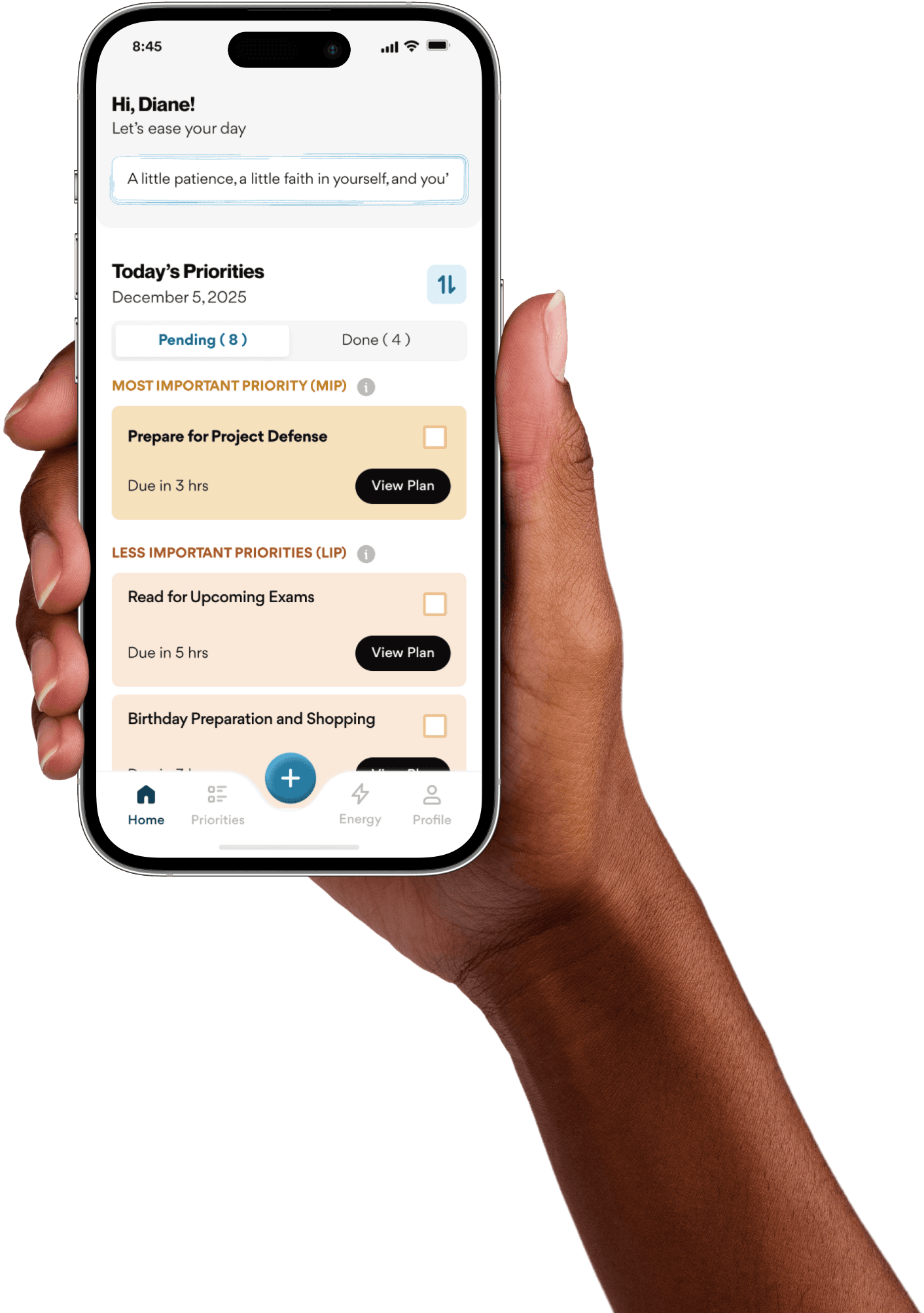Hand holding the mockup of the home of Tigerian's flagship product