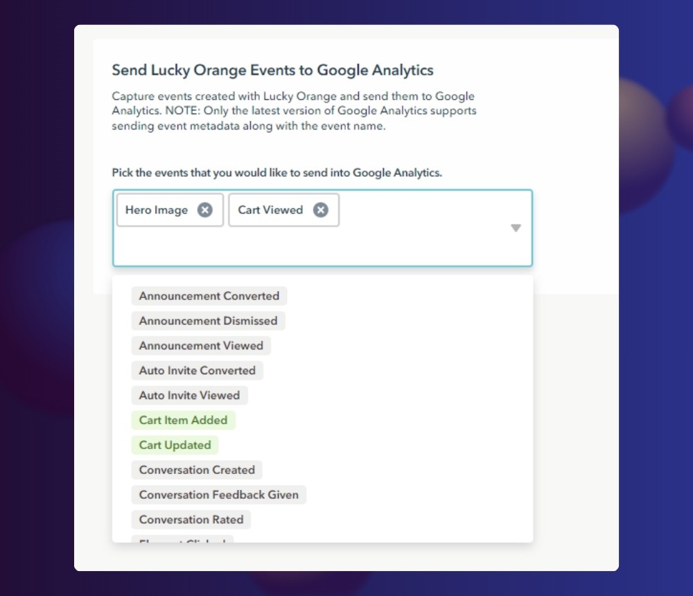 choose which GA events