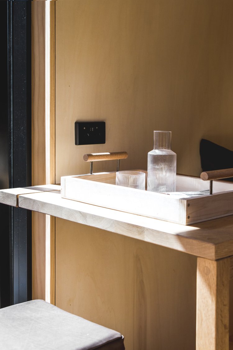 Modern compact dining space for 2 in Made by Hideaways Timber Cabin