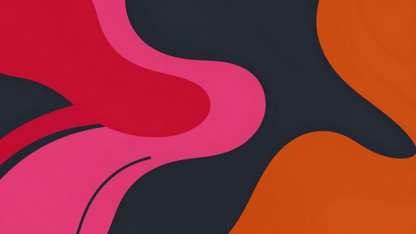 Abstract shapes in pink, charcoal, and orange suggesting shared content.