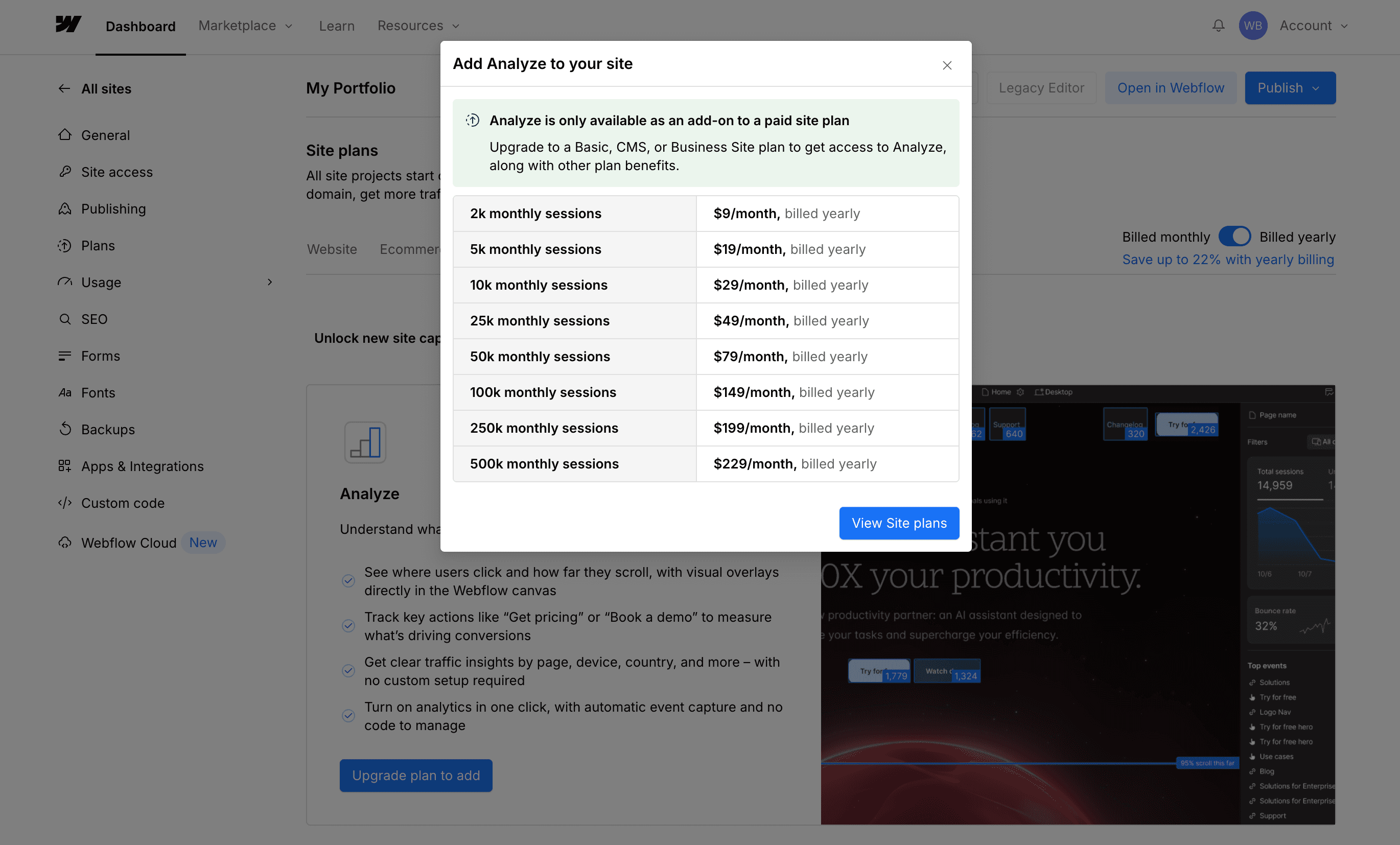 Additional plan for webflow analytics