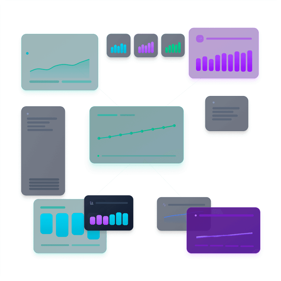 Visuelle Darstellung eines digitalen Dashboards mit Datencharts, Performance-Analysen und Wachstumsdiagrammen – Symbolbild für datengetriebene E-Commerce-Strategien der Inconis GmbH.