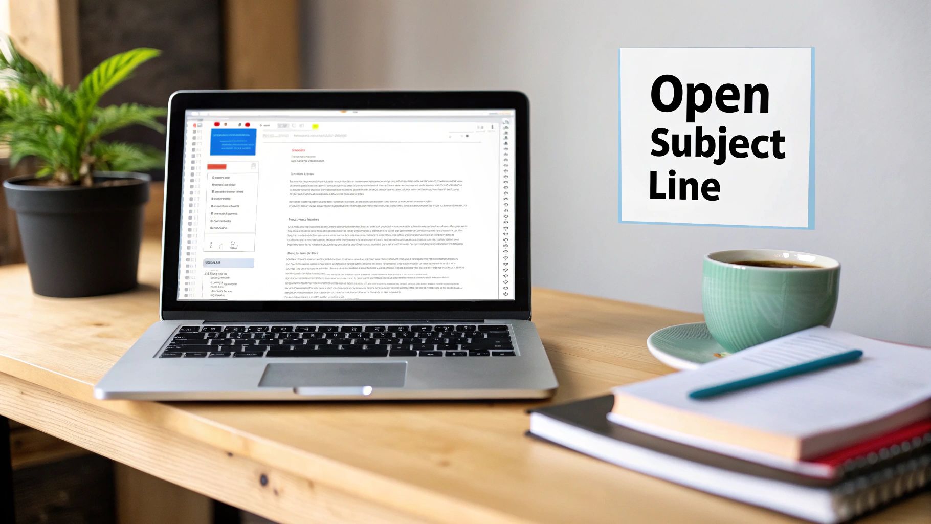 Desk with a computer on it showing an email inbox. 