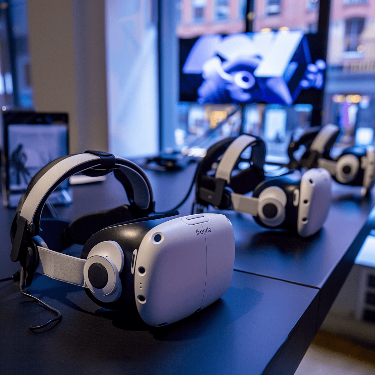 virtual glasses in a store showcase