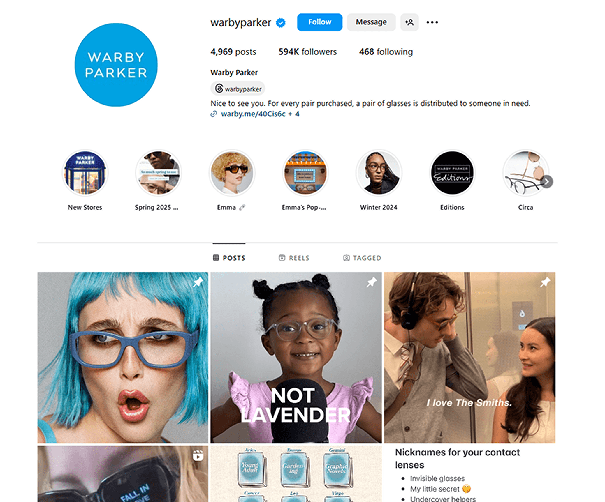 Warby Parker’s Instagram page