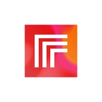 White geometric design on a vibrant red and orange blurred background.