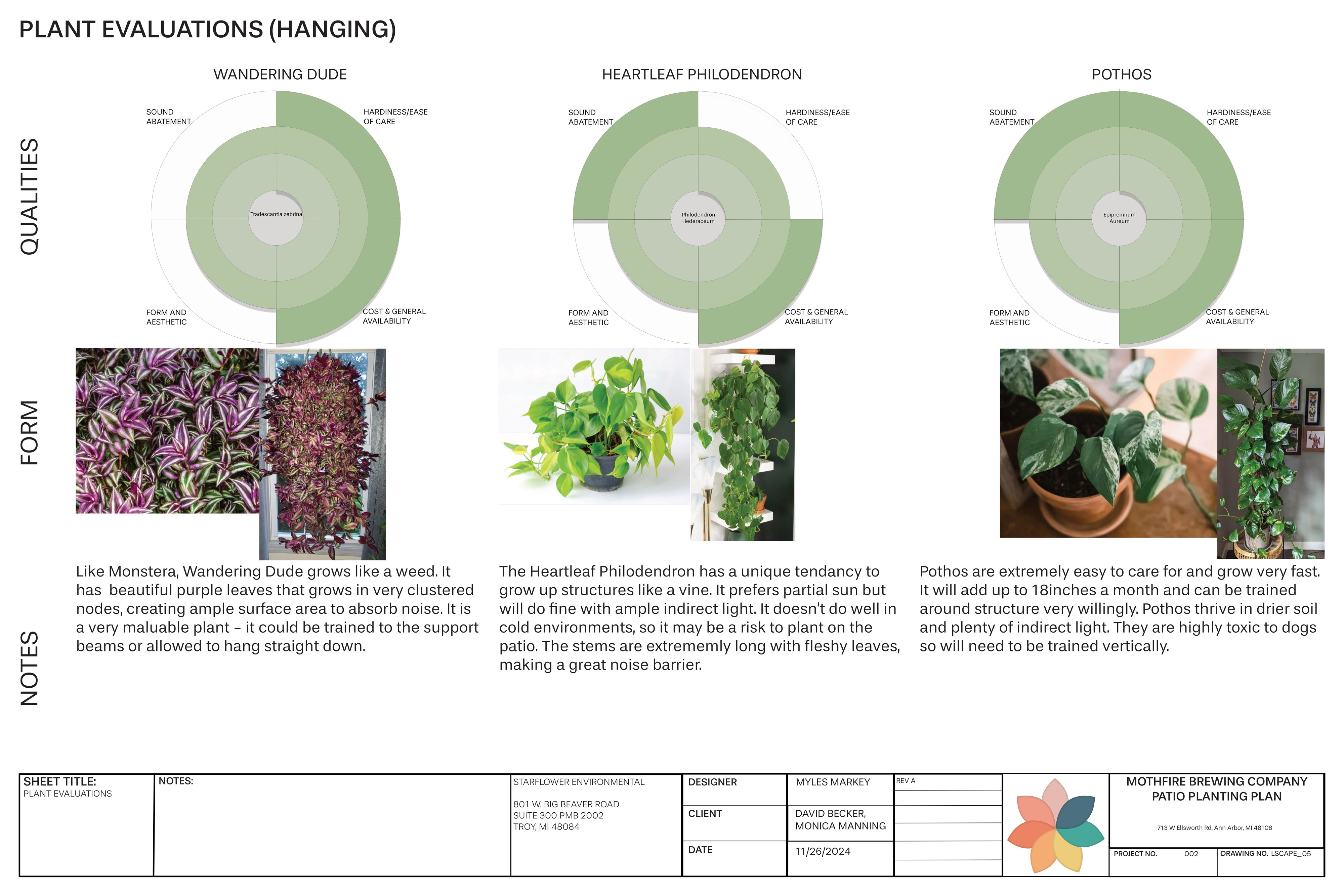 An evaluation of qualities of recommended plants for the space.