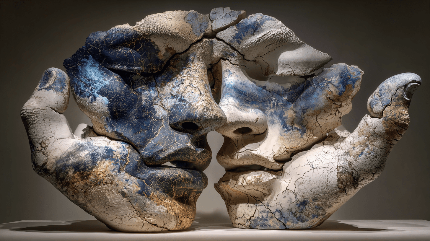 Two figures in the same condition, facing each other