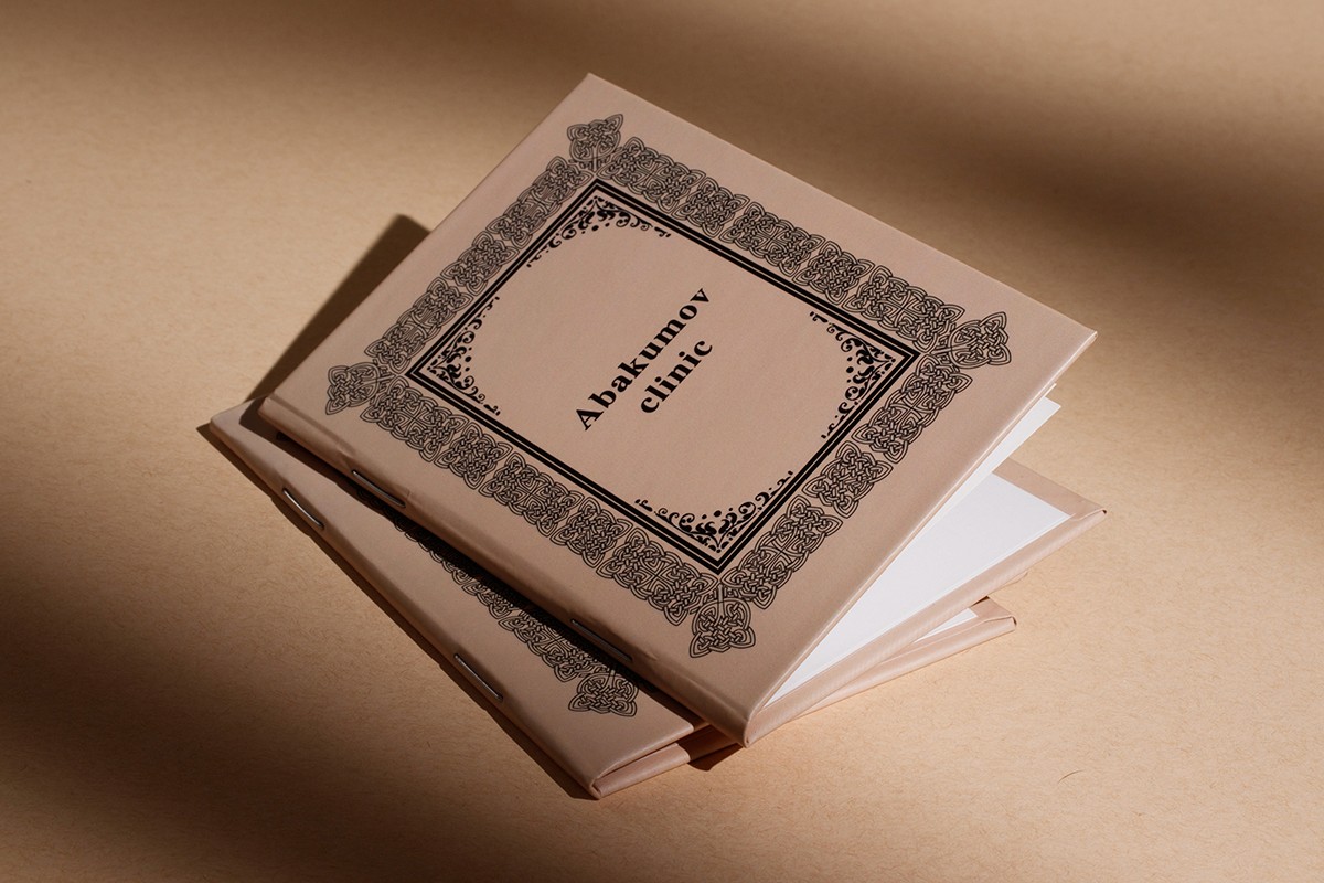Books for Abakumov Clinic printed on coated paper, binding board with mounting to board, matt lamination, digital printing.