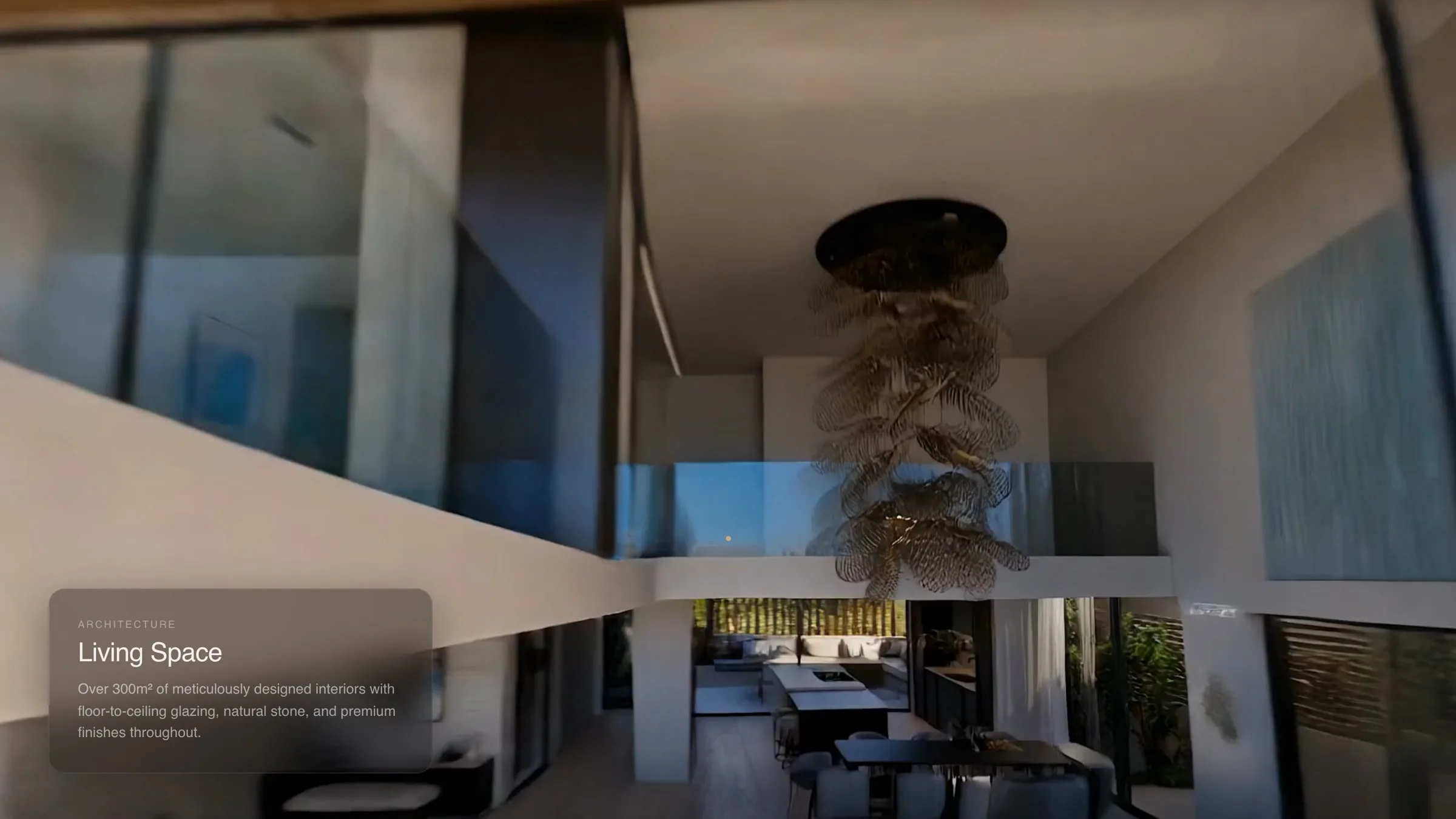 Interior view from the villa collection launch website, with a living space caption card