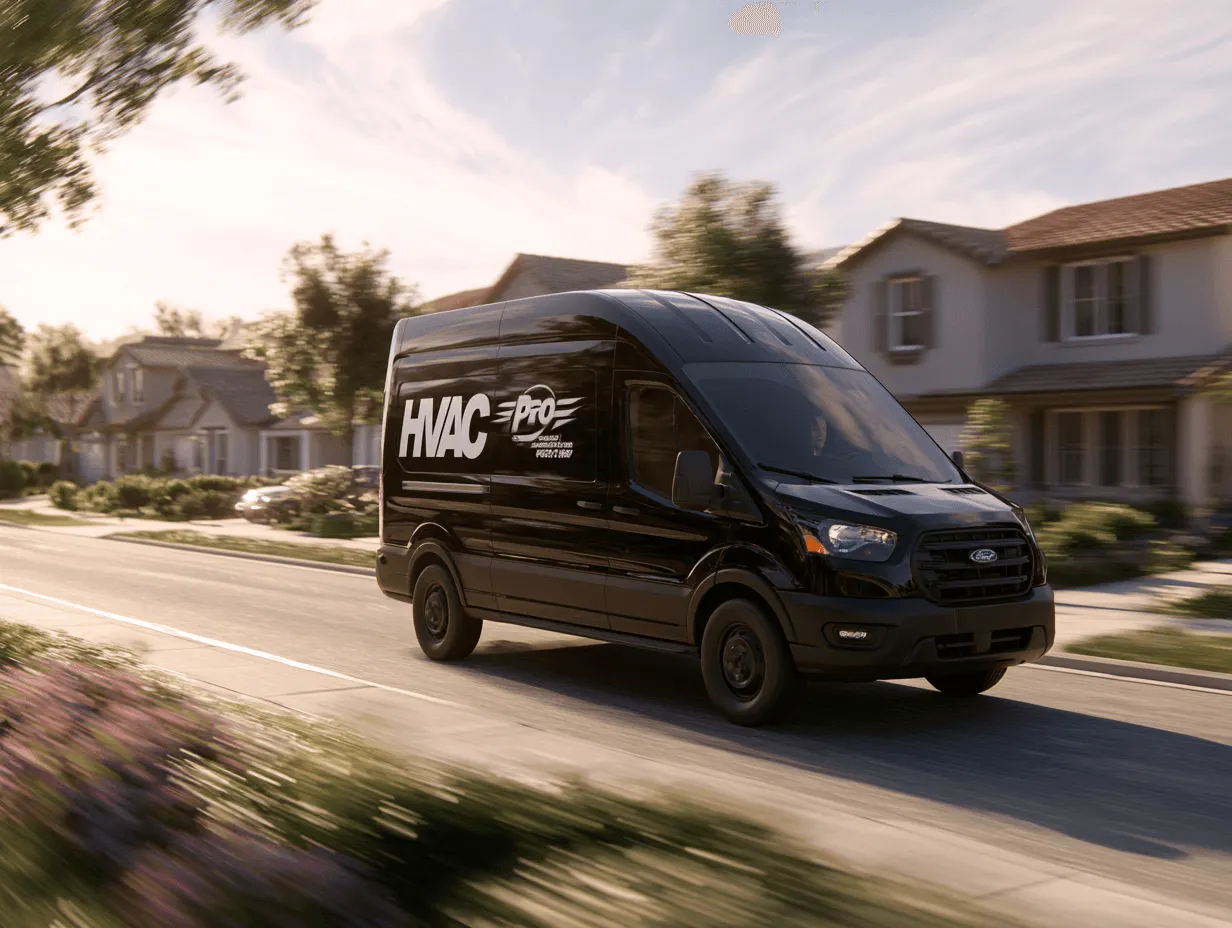 HVAC Pro van driving through neighborhood
