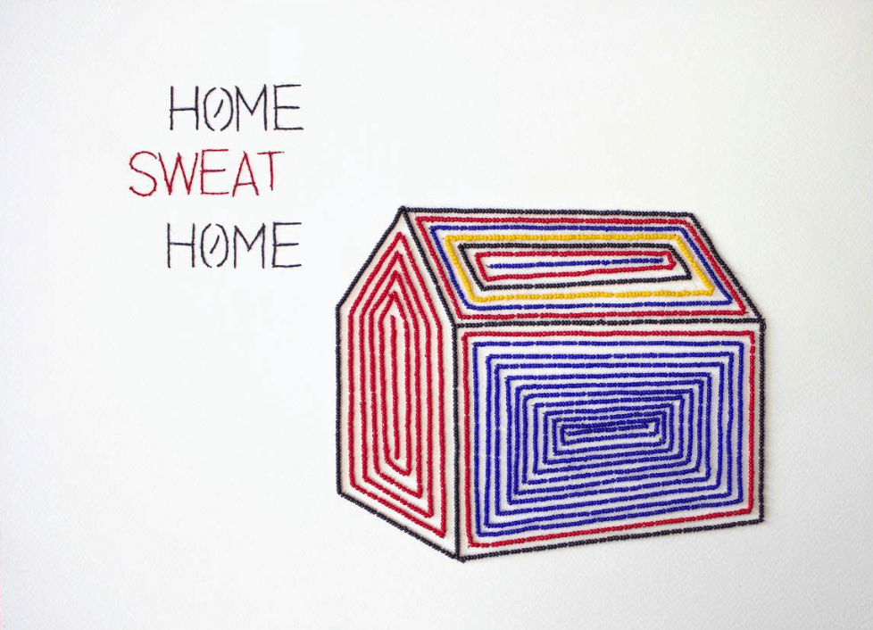 herd of sheep on road painting