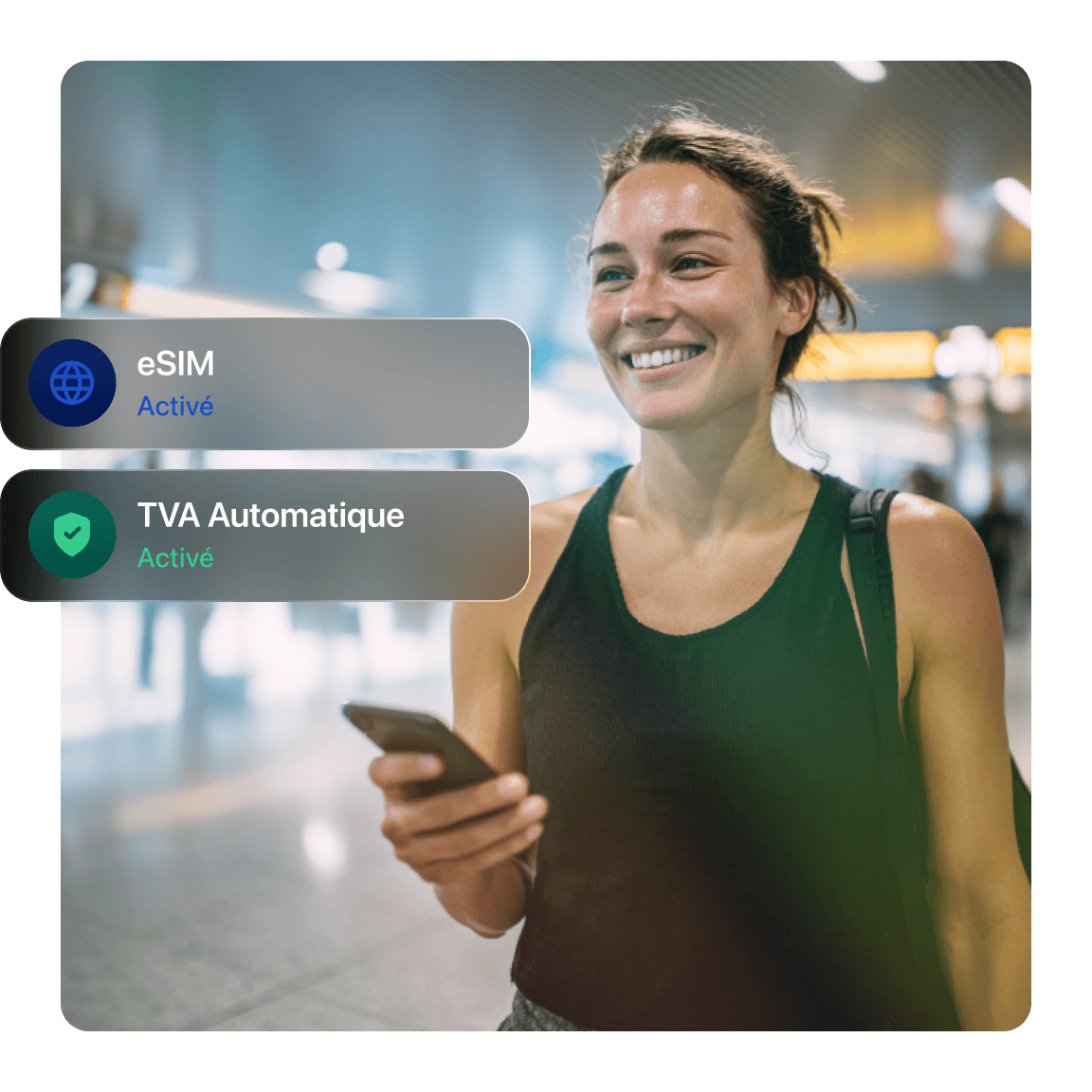 Athlètes en voyage avec bunq sur leur téléphone