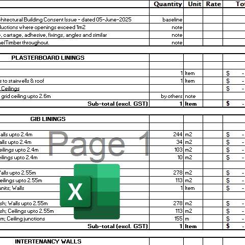 Excel estimate – summary totals with trade tabs by SubsQS Ltd