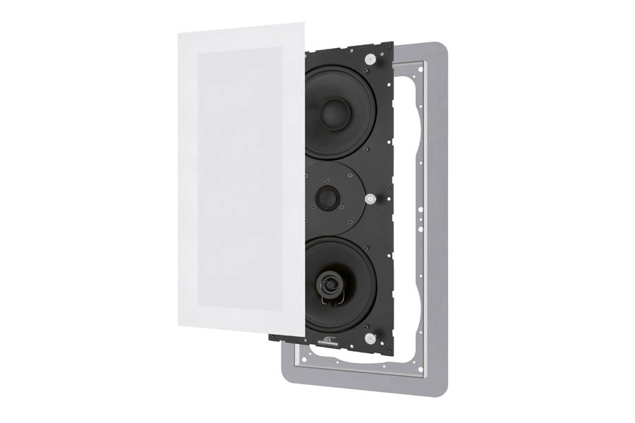 Black smart home device with screen showing time and temp