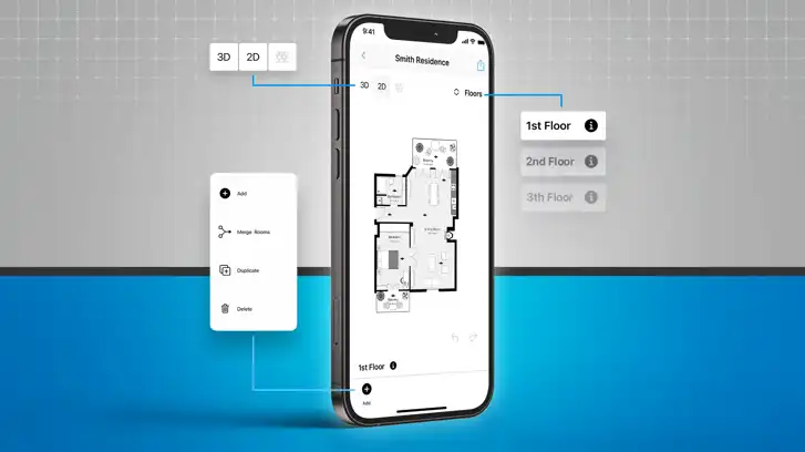 magic plan app enabling easy navigation between floors for accurate property layout management