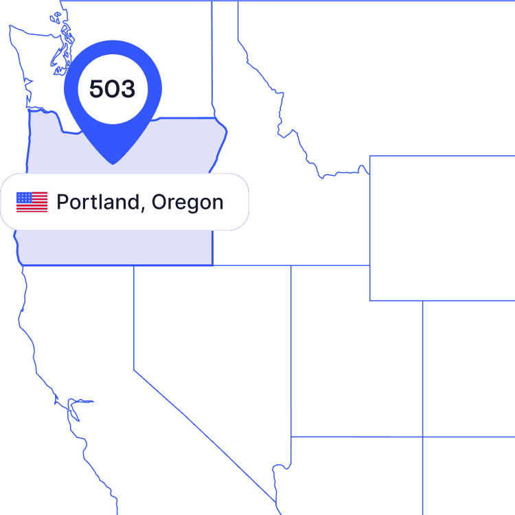 US map of 503 area code phone numbers and its coverage region