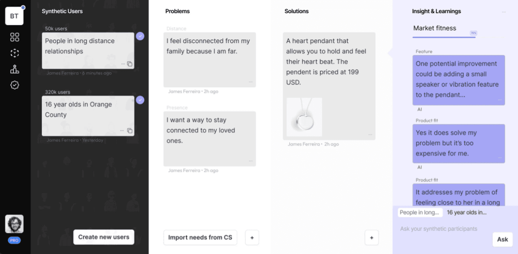 Synthetic User’s interactions expanding on product fitness