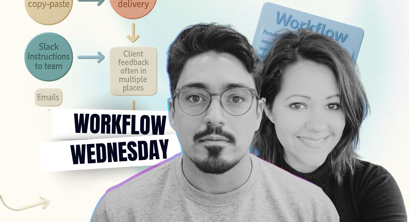 Workflow Wednesday podcast cover with Taly and Fran Melo on client workflow mistakes in podcast production