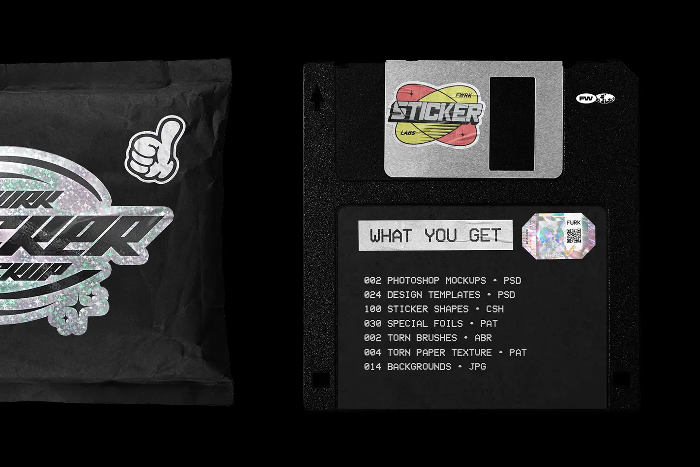 Sticker Labs Photoshop sticker mockups templates shapes brushes and foil textures