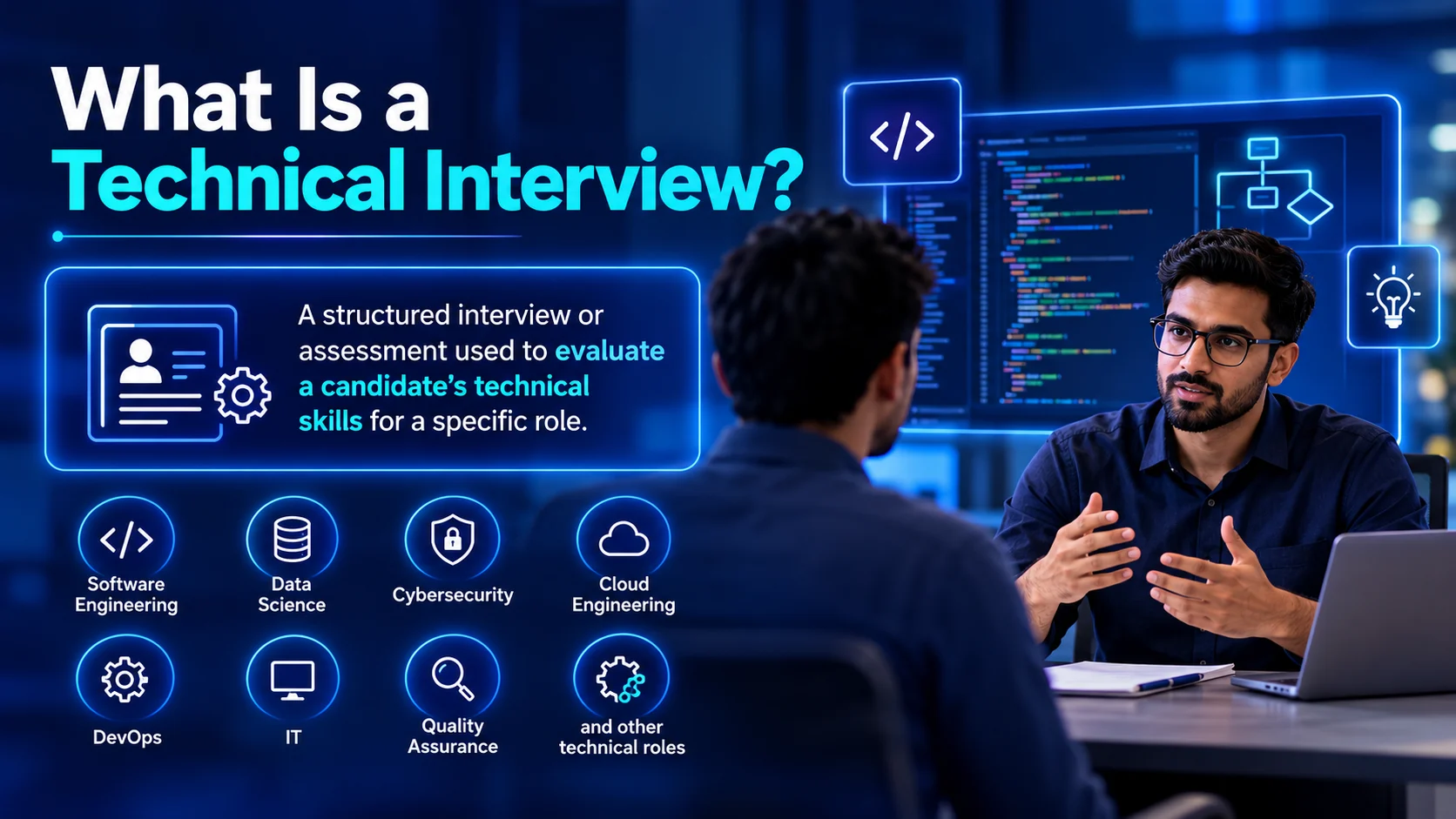 Technical interview with interviewer and candidate discussing coding and technical skills.