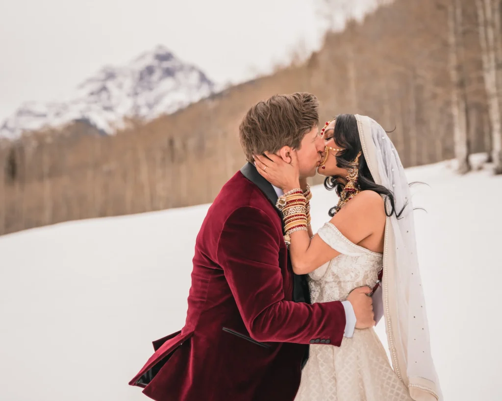 T-Lazy 7 elopement snowy ceremony Aspen