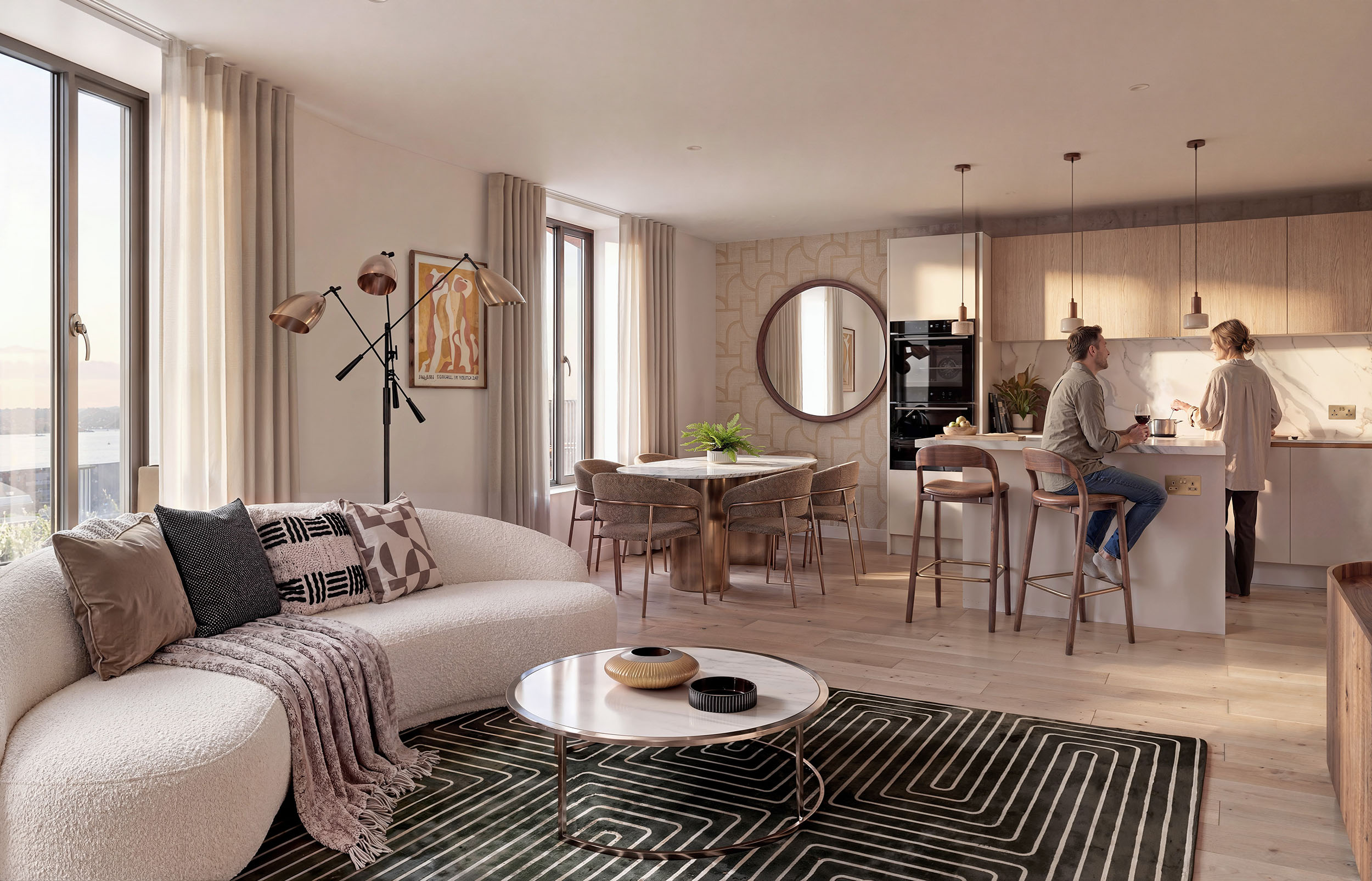 Architectural CGI render of a modern living space.