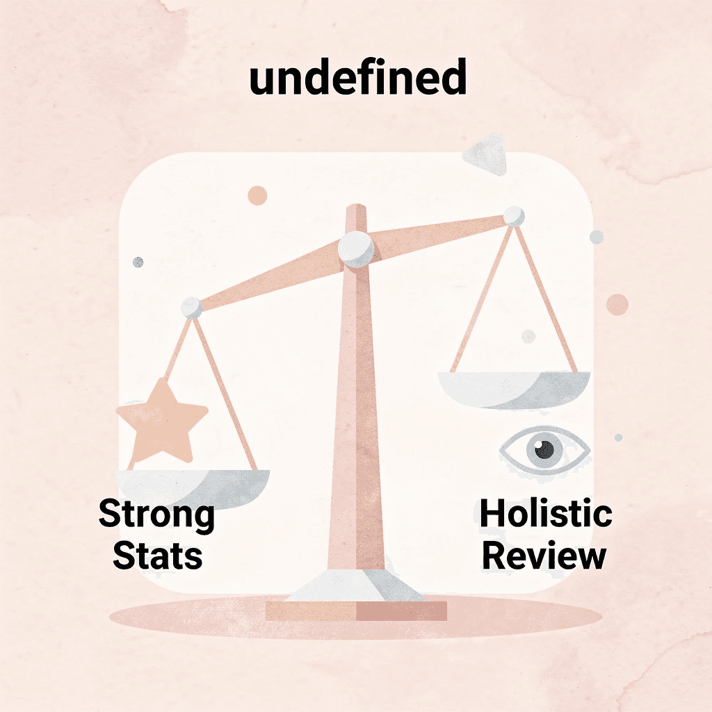 Balance scale showing stats versus holistic admissions