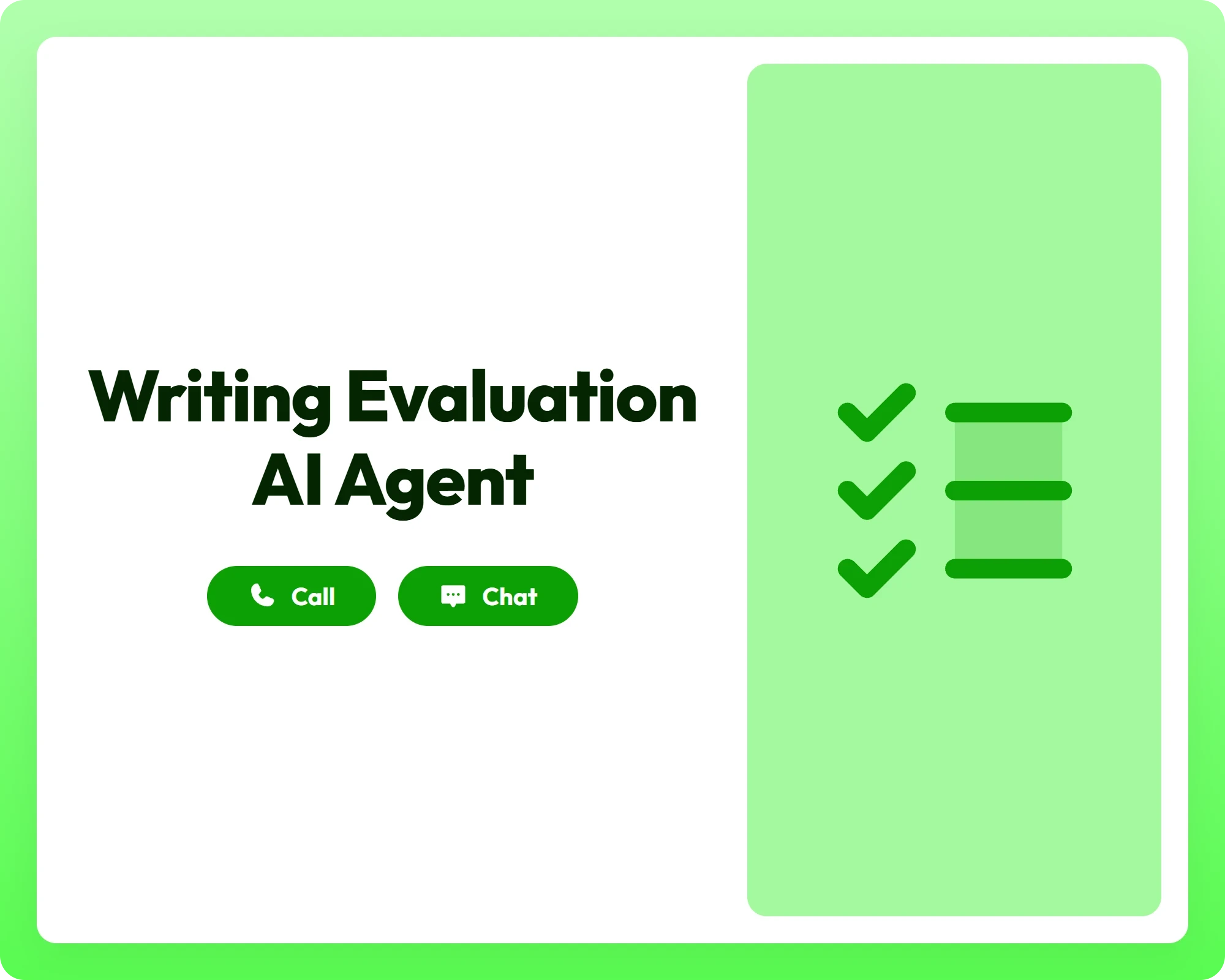 writing evaluation ai quiz agent supports call and chat with checklist panel
