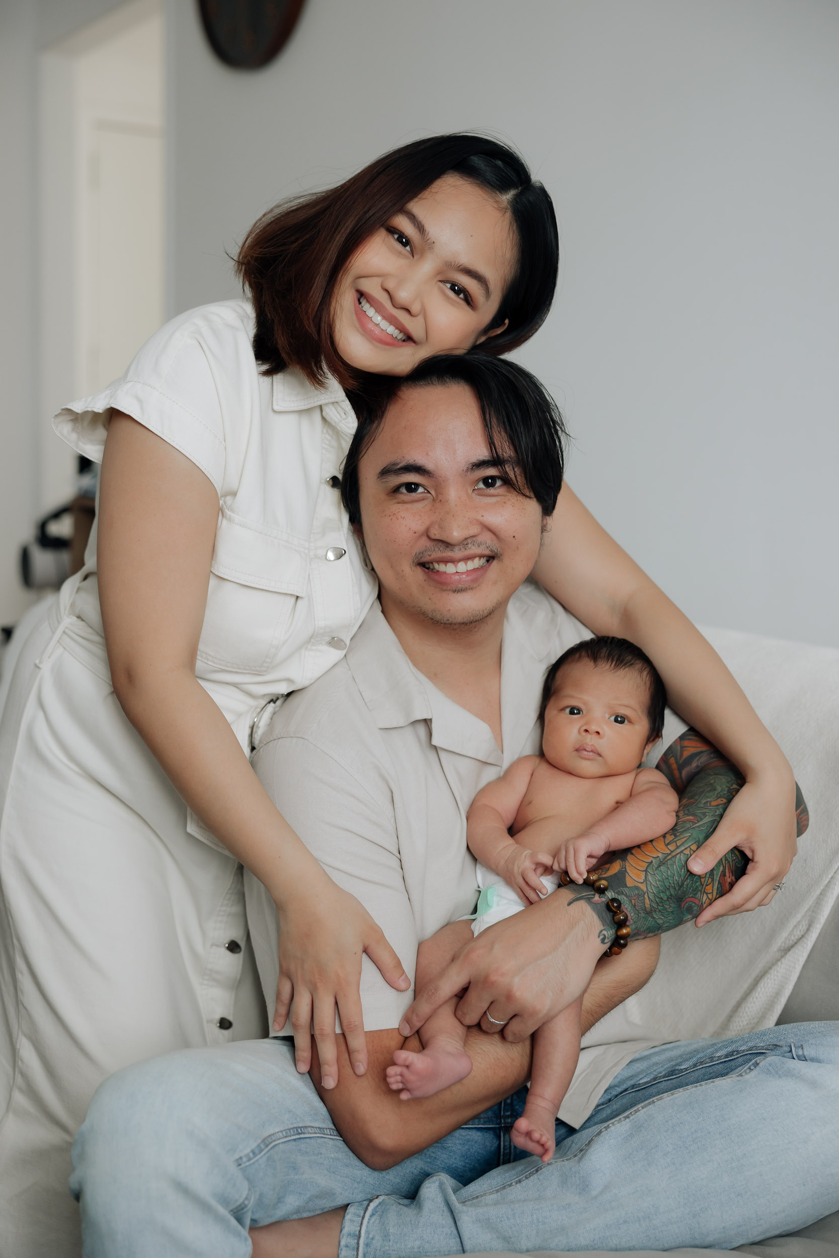 Family in home photo cuddling