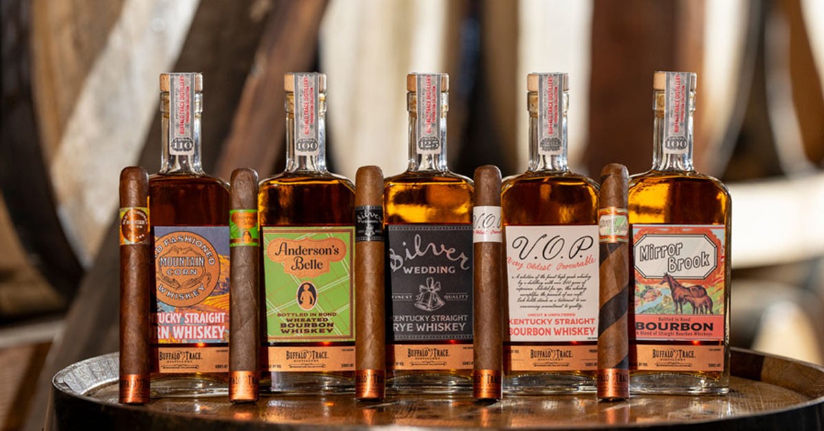 whiskey bottles & cigars released as part of Buffalo Trace's Prohbition Collection #2