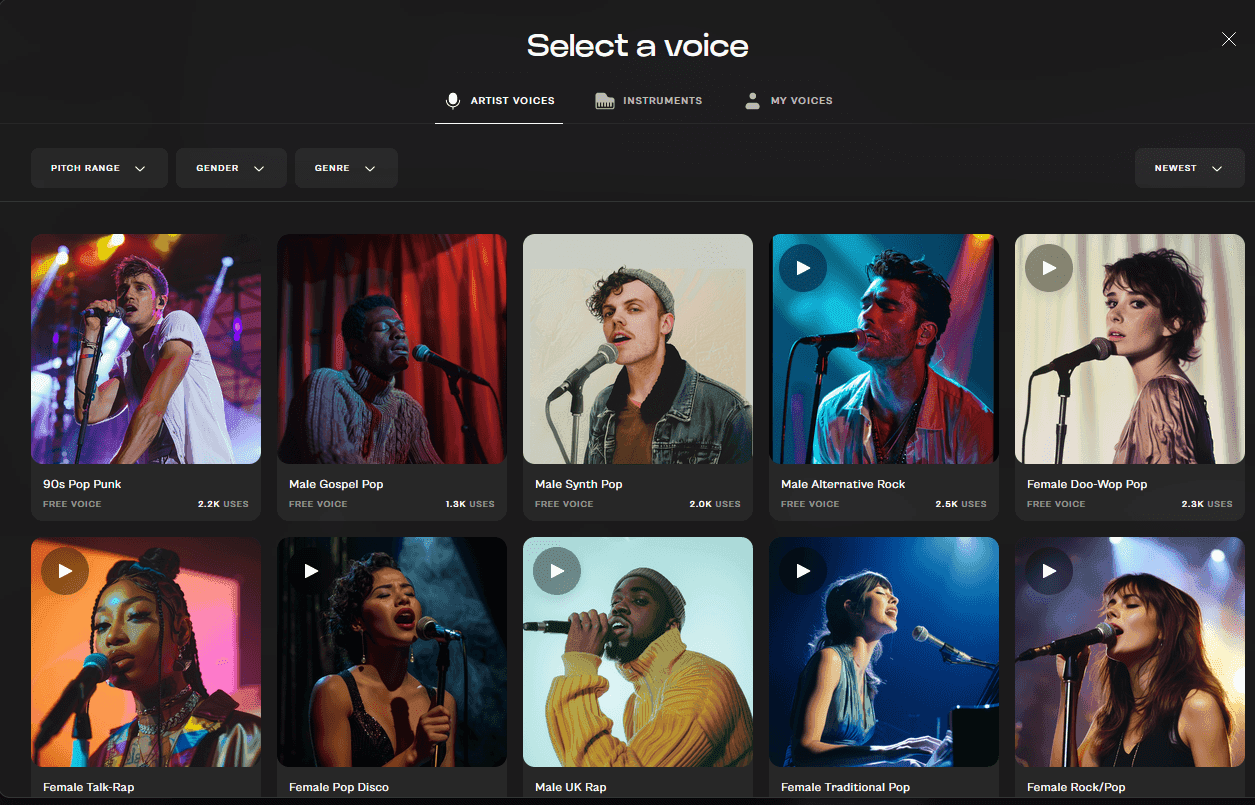 Menu of the voice library on Kits