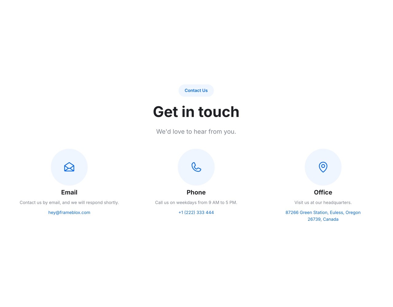 Framer Contact Section - Frameblox UI