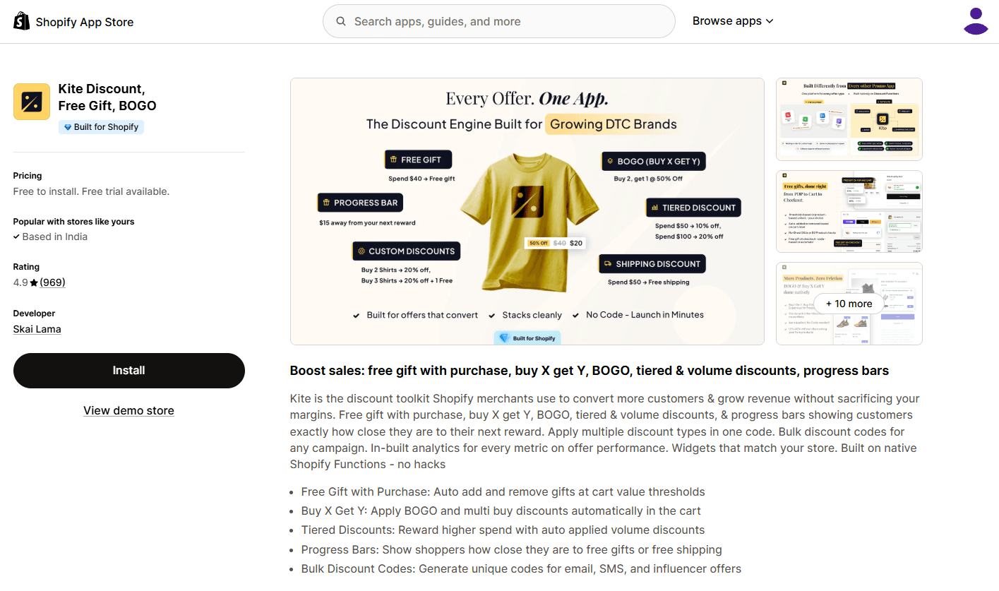 Kite discount and Free Gift on the Shopify App Store