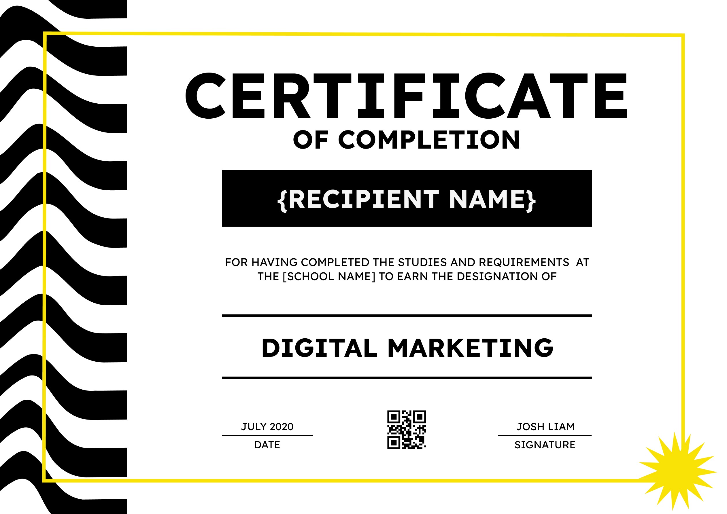 Wauld - Modern and professional course completion certificate template