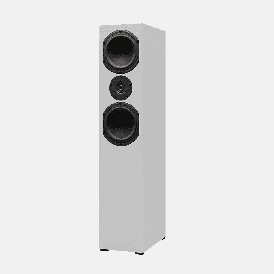 White tower speaker with three drivers