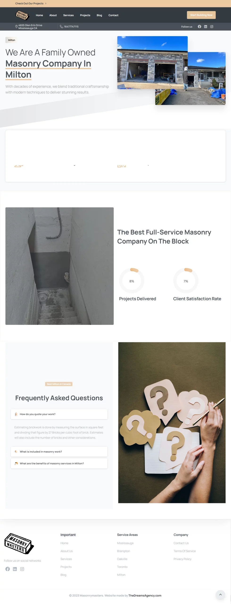 milton page for masonrymasters website developed & designed by Dreams Agency Mississauga, Ontario