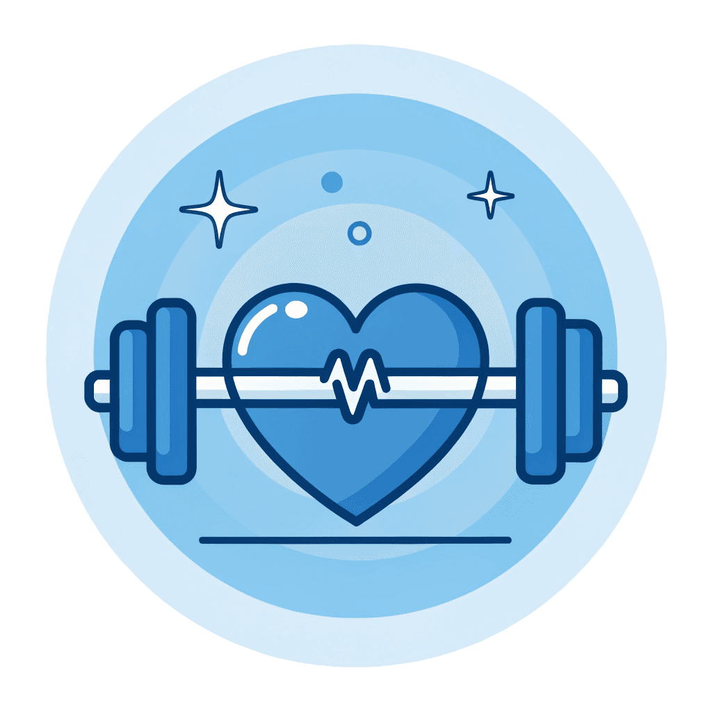 heart blue rainbow with dumbbell through the heart icon