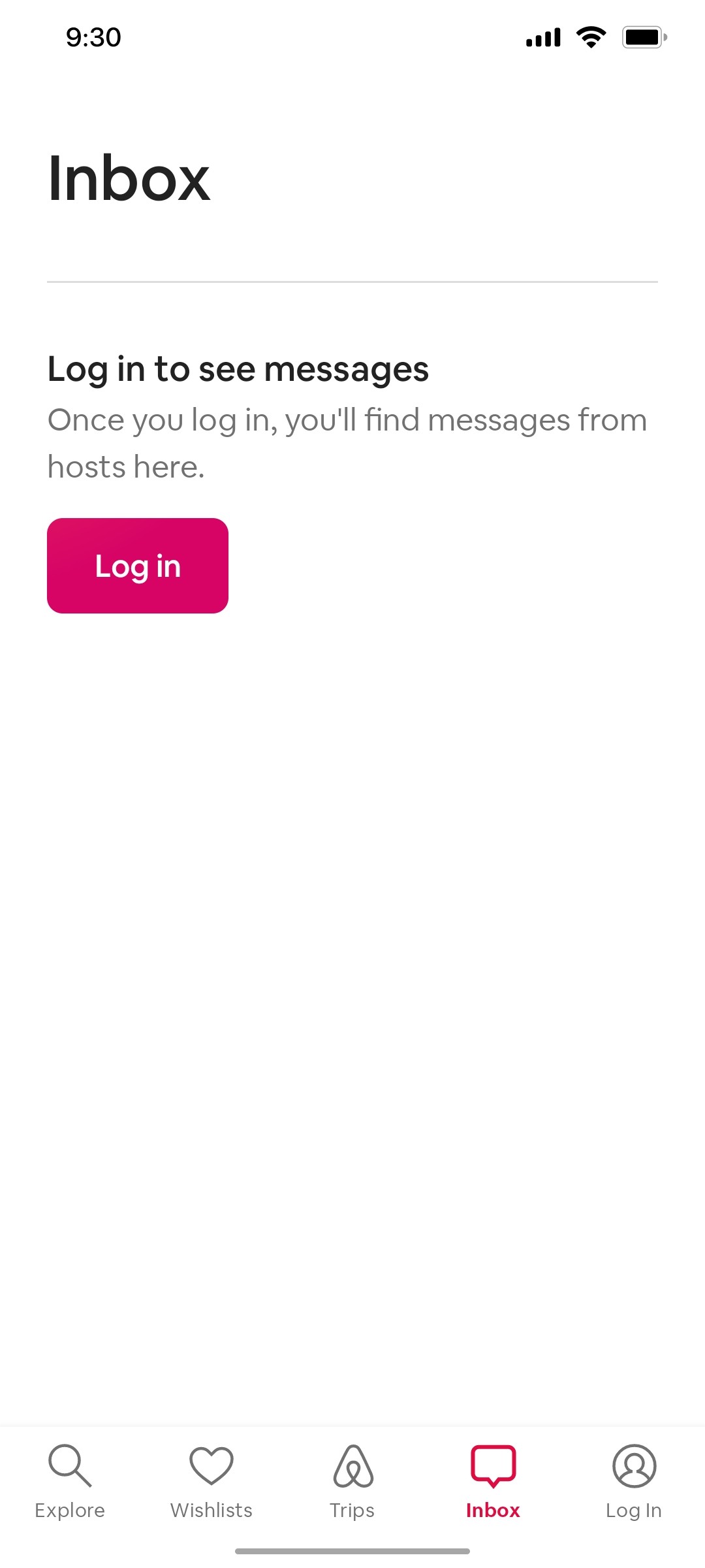 Airbnb without login inbox screen