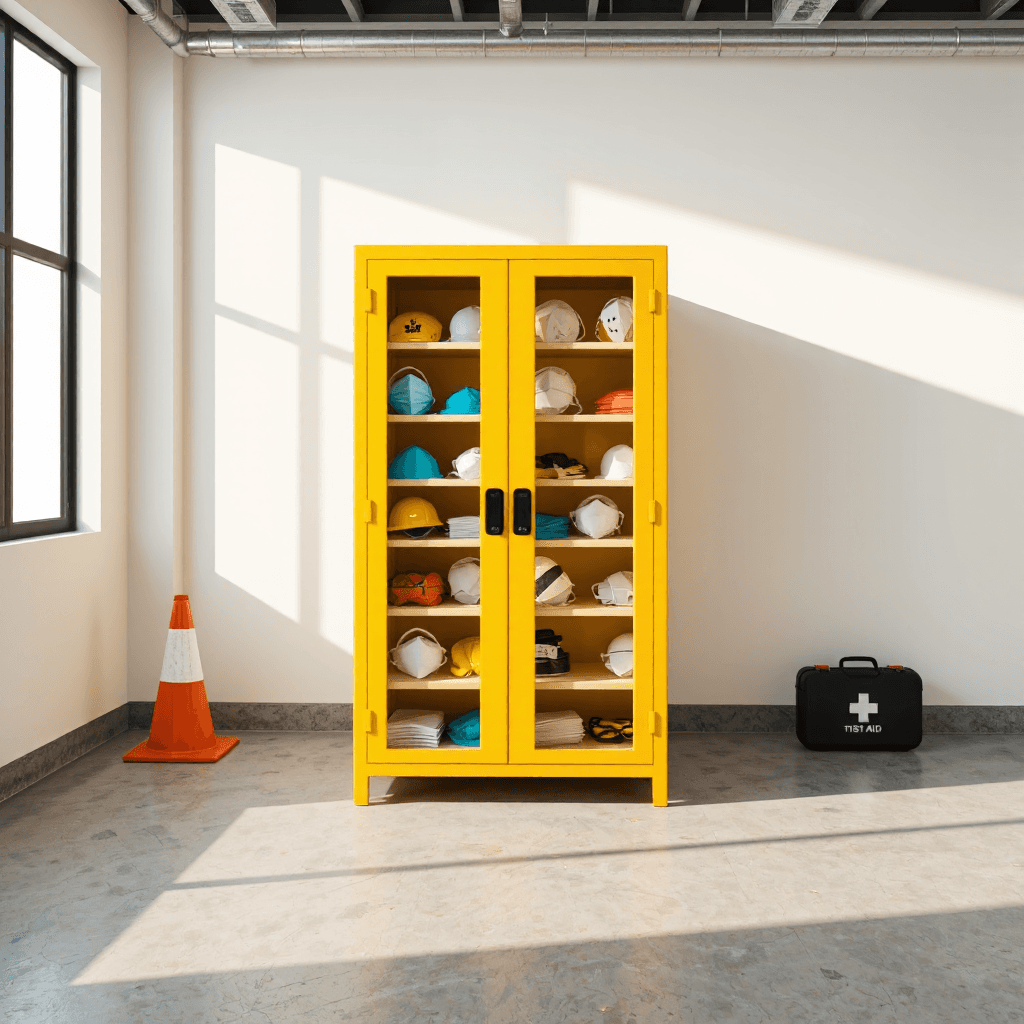 product photography of safety equipment storage cabinet