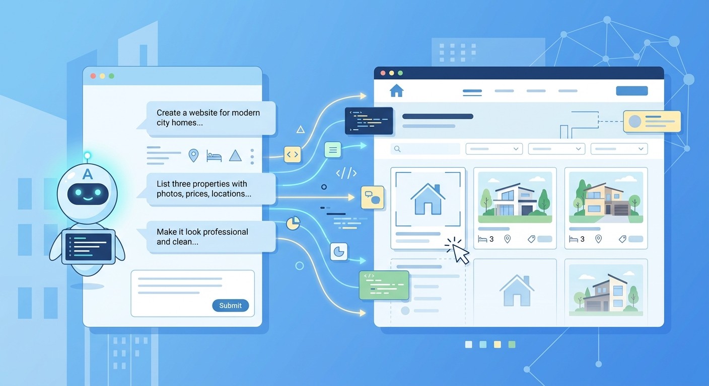 AI agent building a real estate website from a natural language prompt