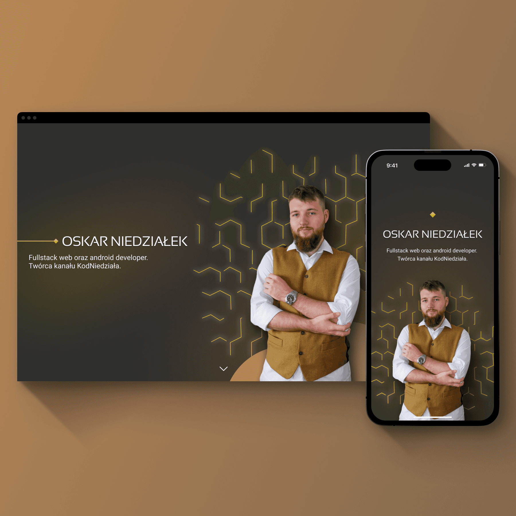 Strona kodniedziała pokazująca hero na telefonie i tablecie