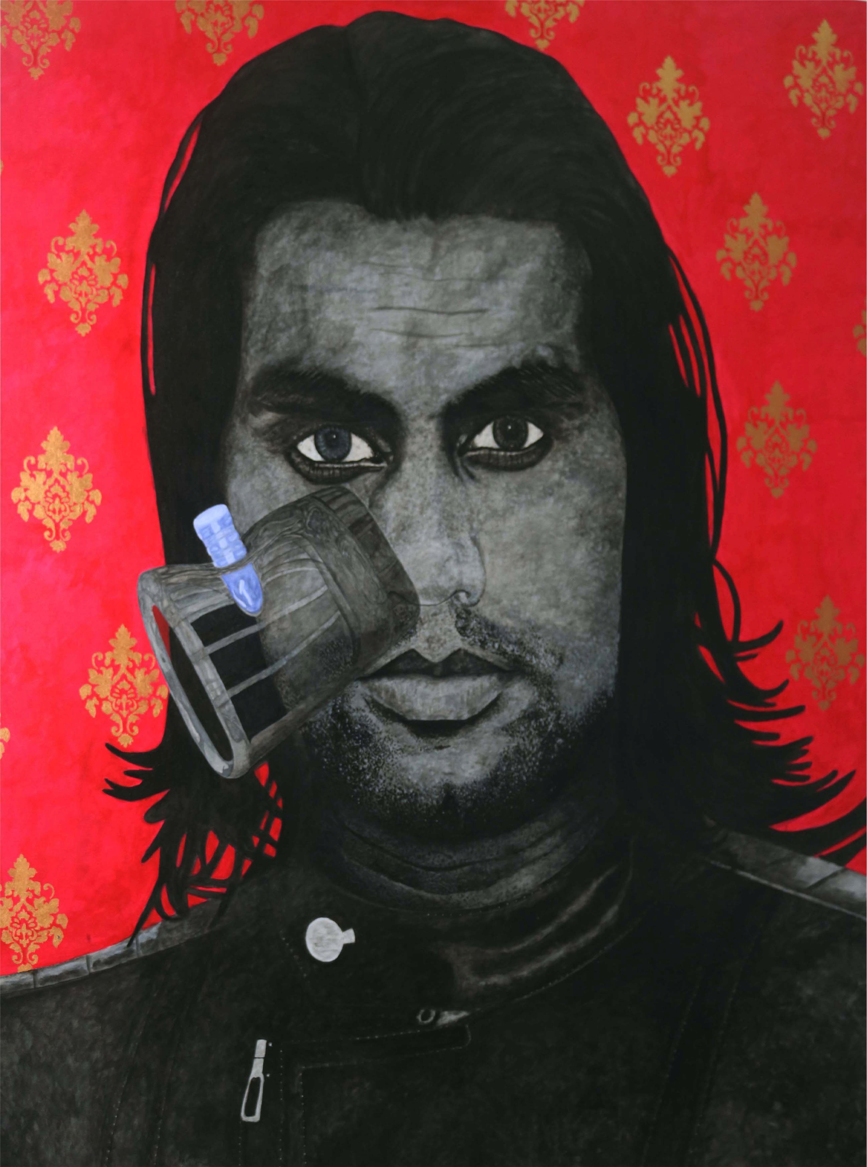 herd of sheep on road painting